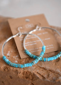 Silver Turquoise Hoop Earrings - Farm Town Floral & Boutique