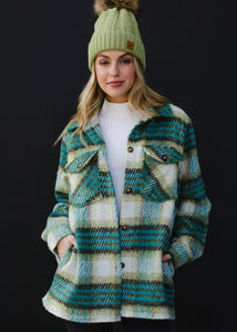 Turquoise Wool Blend Shacket - Farm Town Floral & Boutique