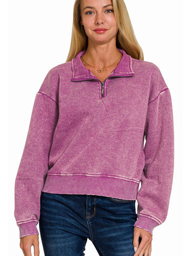 Plum Half Zip Pullover - Farm Town Floral & Boutique