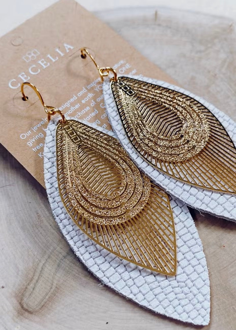 White Leather Filagree Earrings - Farm Town Floral & Boutique