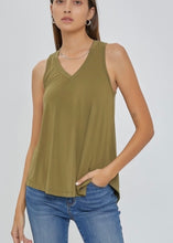 Load image into Gallery viewer, Olive Vneck Soft Tank - Farm Town Floral &amp; Boutique
