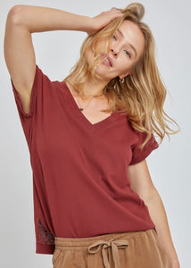 Wine Simple Vneck Tee - Farm Town Floral & Boutique