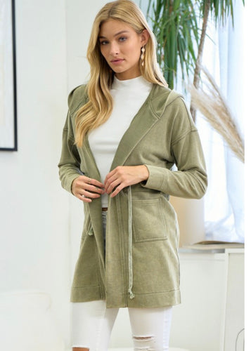 Spring Olive Long Hoodie Cardigan - Farm Town Floral & Boutique