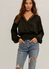 Load image into Gallery viewer, Black Lace Trimmed Blouse - Farm Town Floral &amp; Boutique
